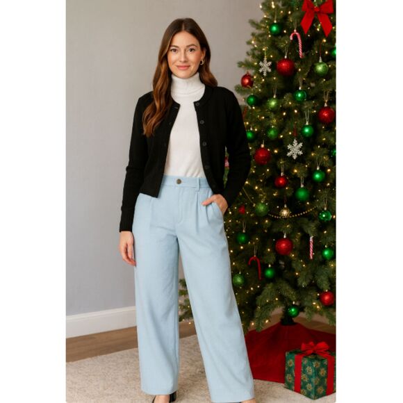 303 A New Day Light Blue Wide-Leg Pants • High-Rise Trousers Dress Pant - Picture 1 of 5